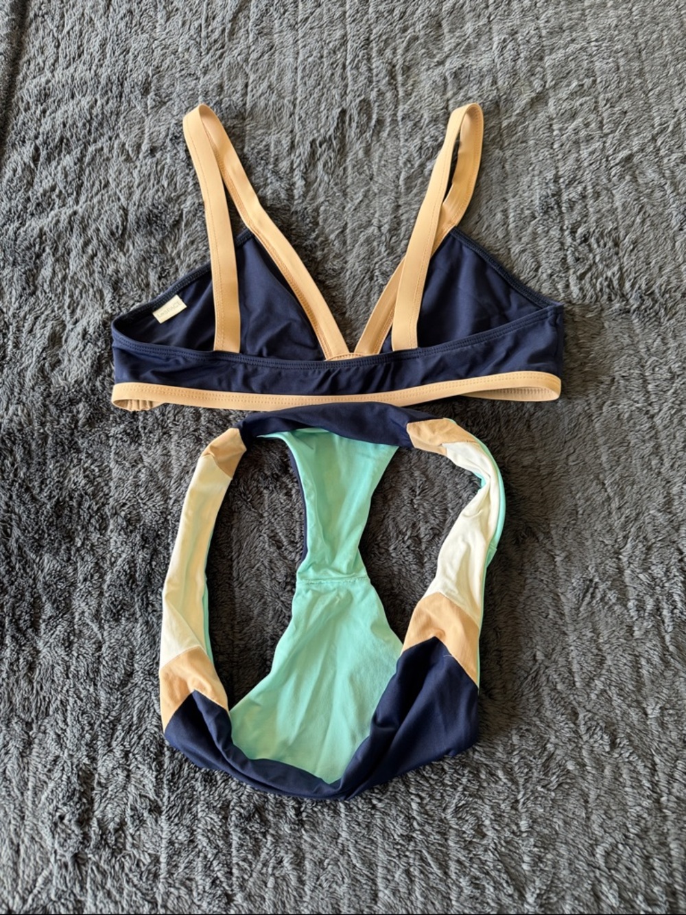 Navy & Mint Colorblock Bikini Set with Tan Trim - Picture 3 of 3